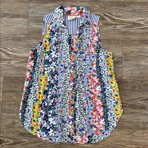 Maeve Anthropologie Whimsical Pintuck Floral Multi Color Sleeveless Blouse Small